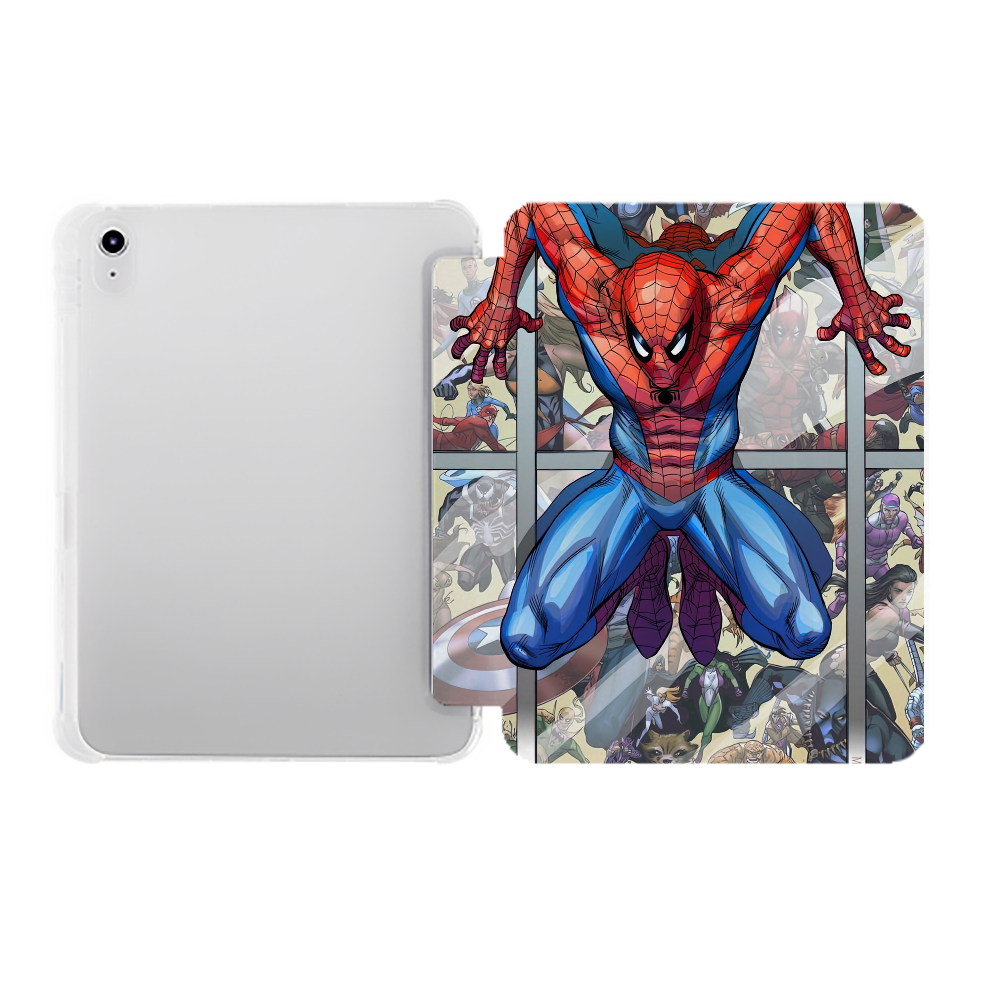 （画像用） Spider Man スパイダーマン IPad ケース ペン収納付き 三つ折りスタンド PUレザー×シリコン 対応機種9.5/10.5/10.9インチ